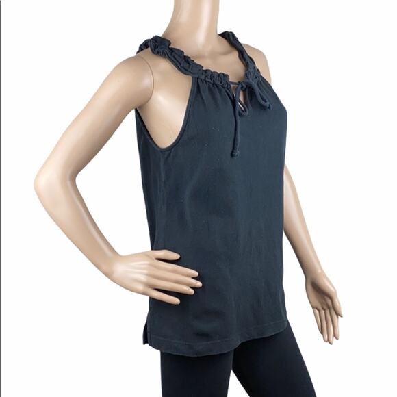 MICHAEL Michael Kors Black Pique Sleeveless Ruffle Tie Neck Split Hem Tank Top M - Picture 4 of 15